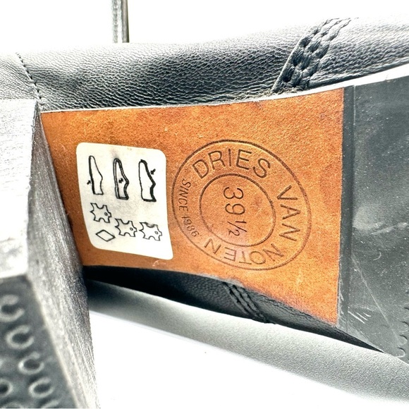 DRIES VAN NOTEN BLACK LEATHER HEELS CHUNKY HEELS WOMEN MADE IN ITALY  39.5 - Picture 10 of 16